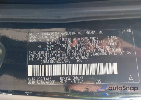 2006 Toyota Sequoia Limited V8 from USA, damaged, VIN 5TDBT48A96S267678